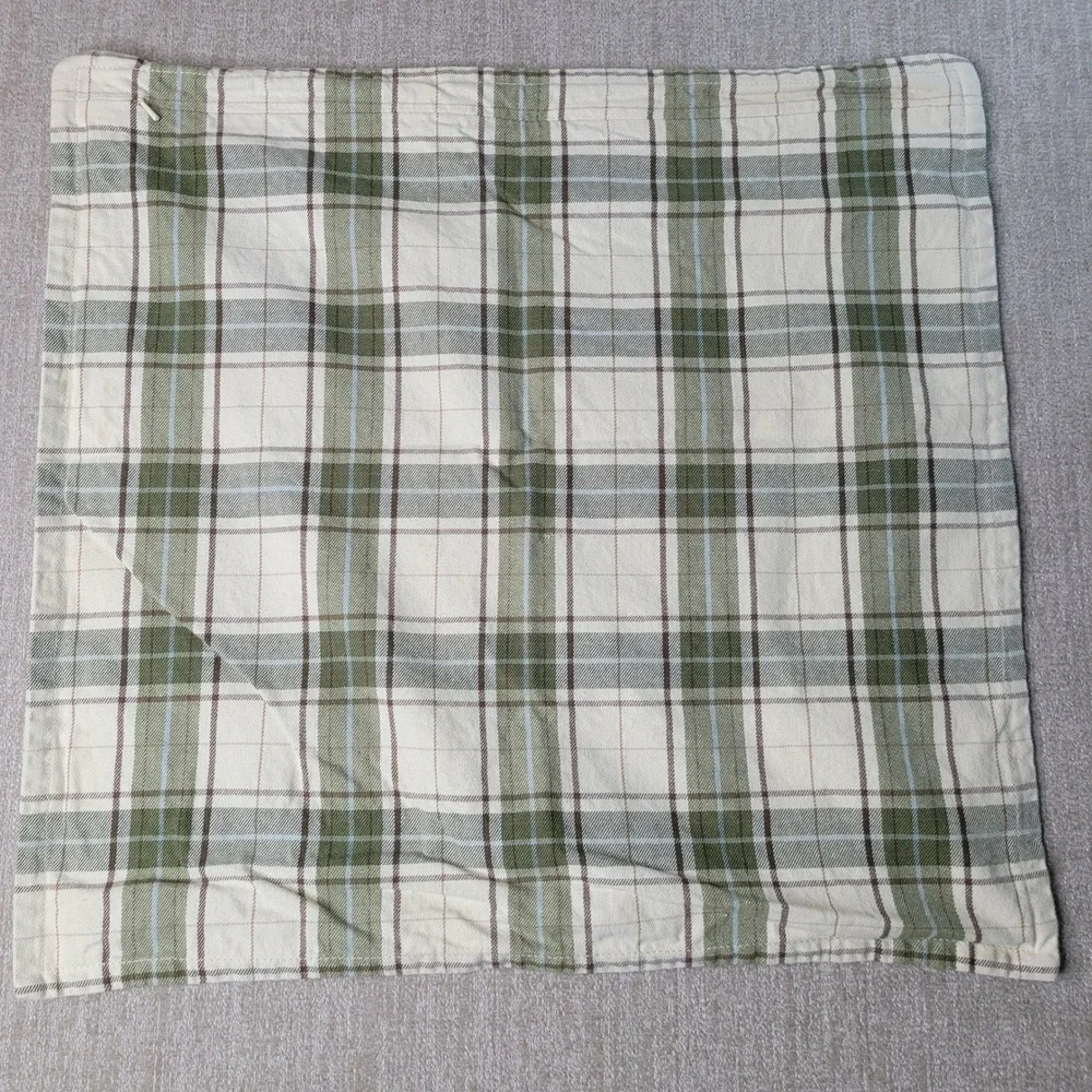 Pottery Barn Green Plaid Pillow Covers Set of 3 Old Stock 20x20 Square RARE New